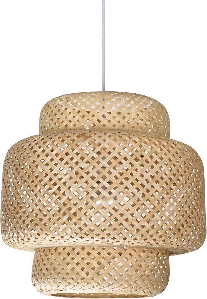 Hand Woven Rattan Lamp Shade - Bamboo Pendant Lights - Elegant Hanging Light Chandelier - Natural... | Amazon (US)