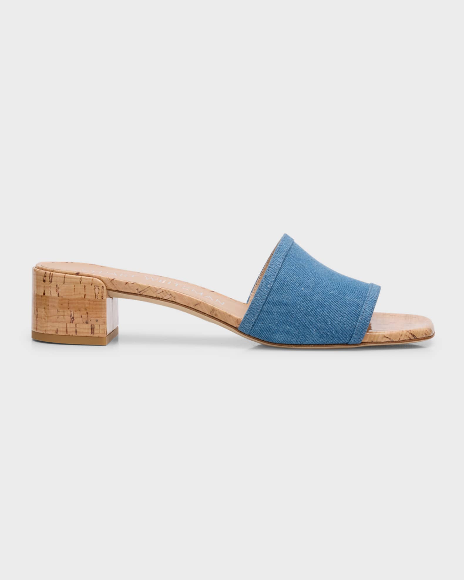 Cayman Denim Cork Mule Sandals | Neiman Marcus