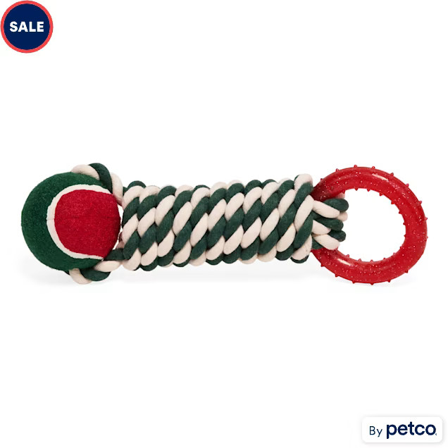 Merry Makings Holiday Rope Tennis Ball Tug Dog Toy, Medium | Petco