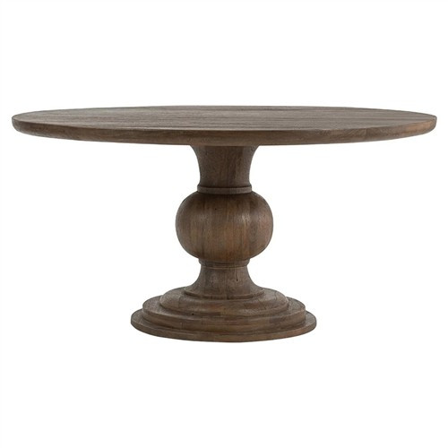 Beatrix Updated Traditional Brown Mango Wood Round Dining Table - 60" | Kathy Kuo Home