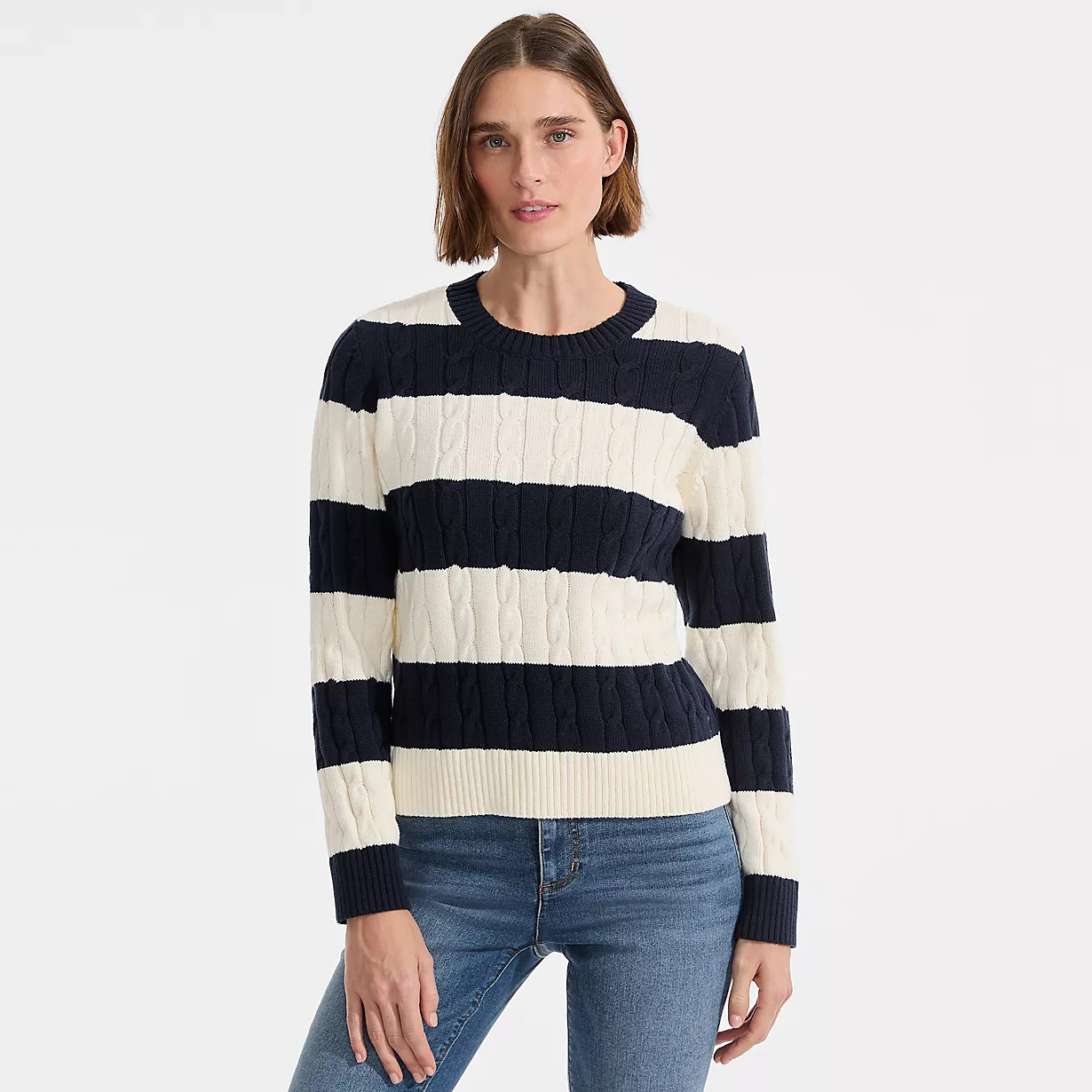 Women's Drifter Classic Cable Crew Neck Sweater | Lands' End (US)