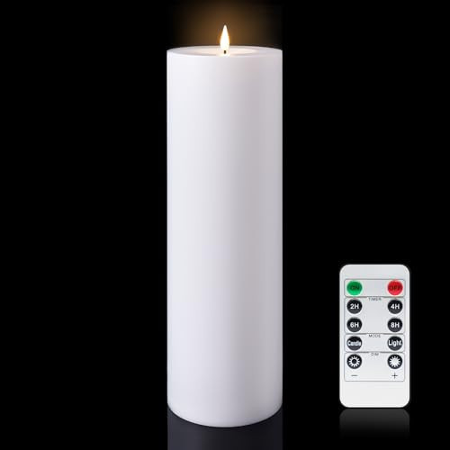 Large Flameless LED Candle Outdoor: 12" x 4" Battery Operated Pillar Candle Flickering with Timer Waterproof Fake Electric Candles with Remote for Patio Porch Lanterns (White) | Amazon (US)