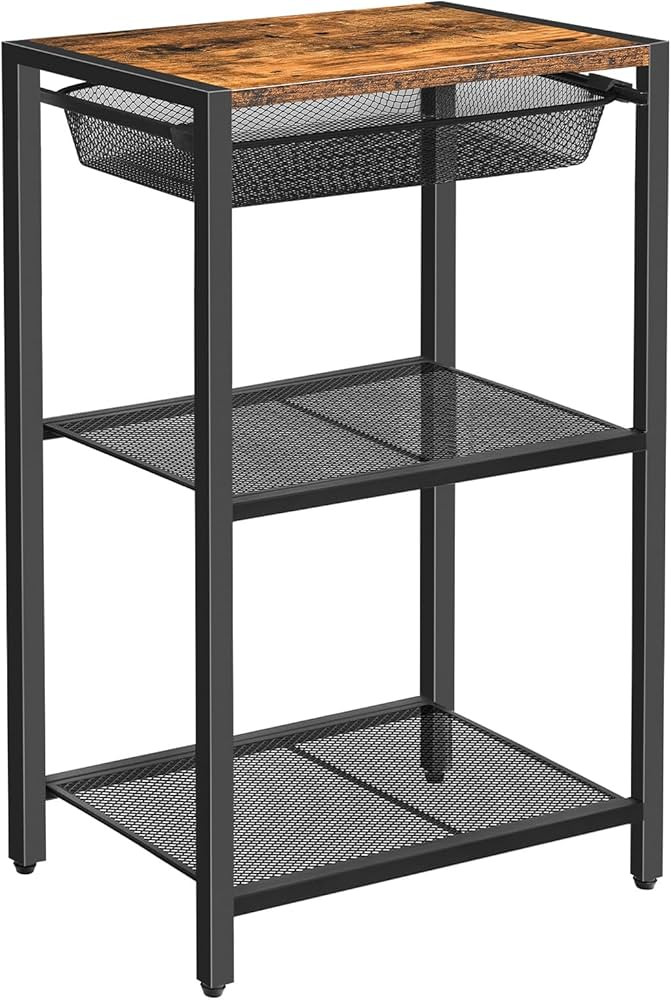 HOOBRO 28.7 Inch Tall Side Table, 3-Tier Industrial Telephone End Table with Adjustable Metal Mes... | Amazon (US)