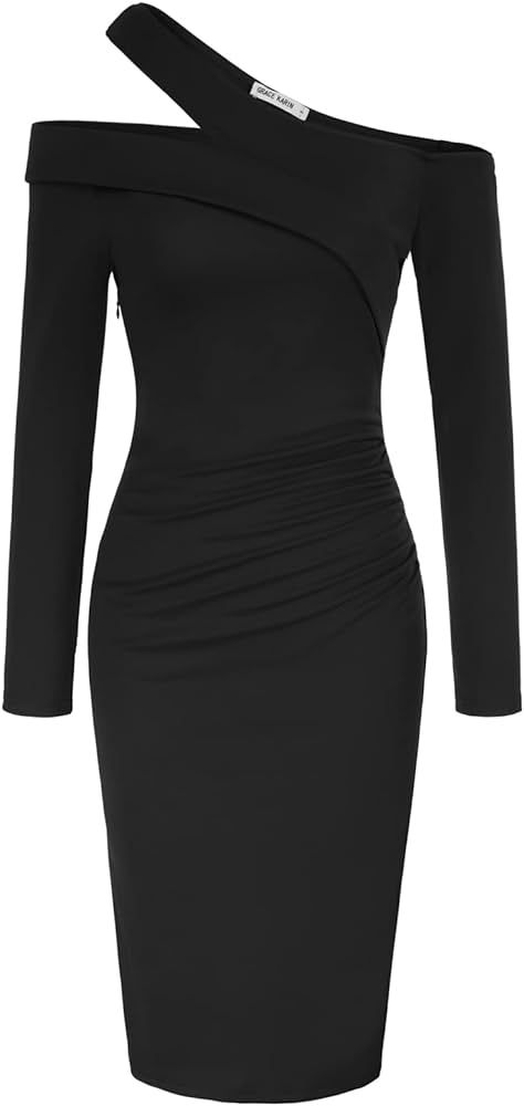 GRACE KARIN Women Cutout One Shoulder Cocktail Dress Long Sleeve Bodycon Ruched Party Dresses | Amazon (US)