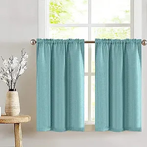 Lazzzy Kitchen Curtains Cafe Curtains 36 Inch Waffle Textured Tier Curtains for Bathroom Half Win... | Amazon (US)