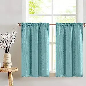 Lazzzy Kitchen Curtains Cafe Curtains 36 Inch Waffle Textured Tier Curtains for Bathroom Half Win... | Amazon (US)