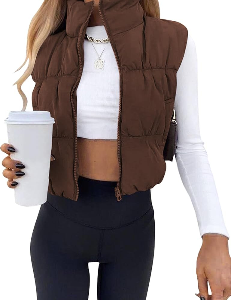 Poetsky Womens Cropped Puffer Vest Stand Collar Winter Zip Up Sleeveless Warm Outerwear Padded Co... | Amazon (US)