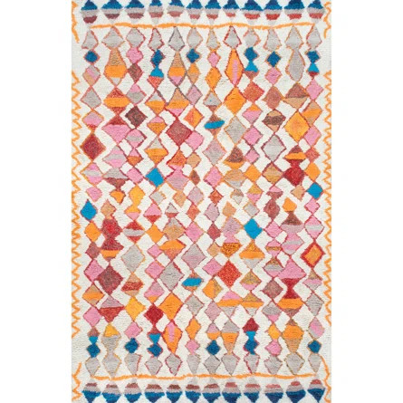 Bungalow Rose Kennison Geometric Handmade Tufted Orange/Pink Area Rug | Wayfair | Wayfair North America