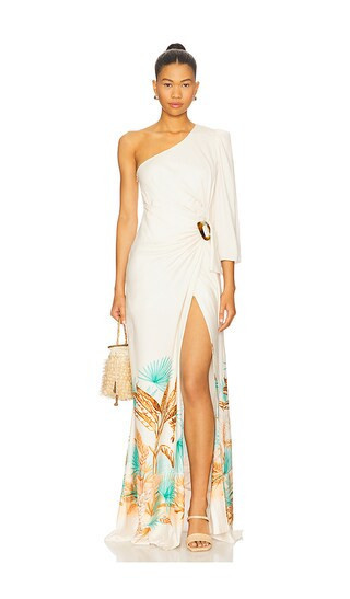 PatBO Bananeira Tropical One Shoulder Maxi Dress in Beige. - size 0 | Revolve Clothing (Global)