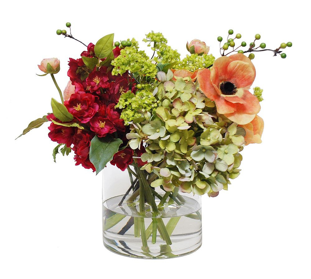 Faux Mix Ranunculus & Anemone in Glass Vase | Pottery Barn (US)