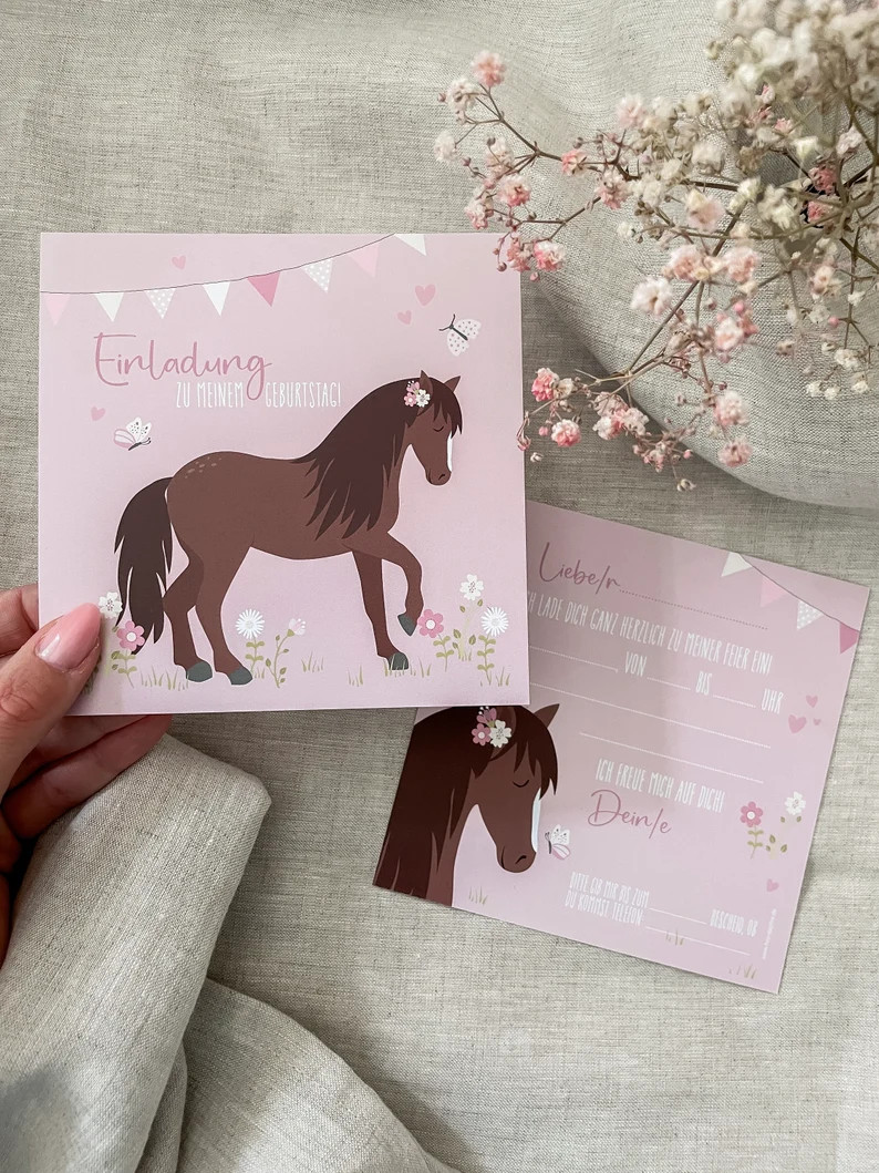 EINLADUNG Braunes Pferd Kindergeburtstag quadratisch 13,5 x 13,5 cm 10er Set - Etsy.de | Etsy (DACH)