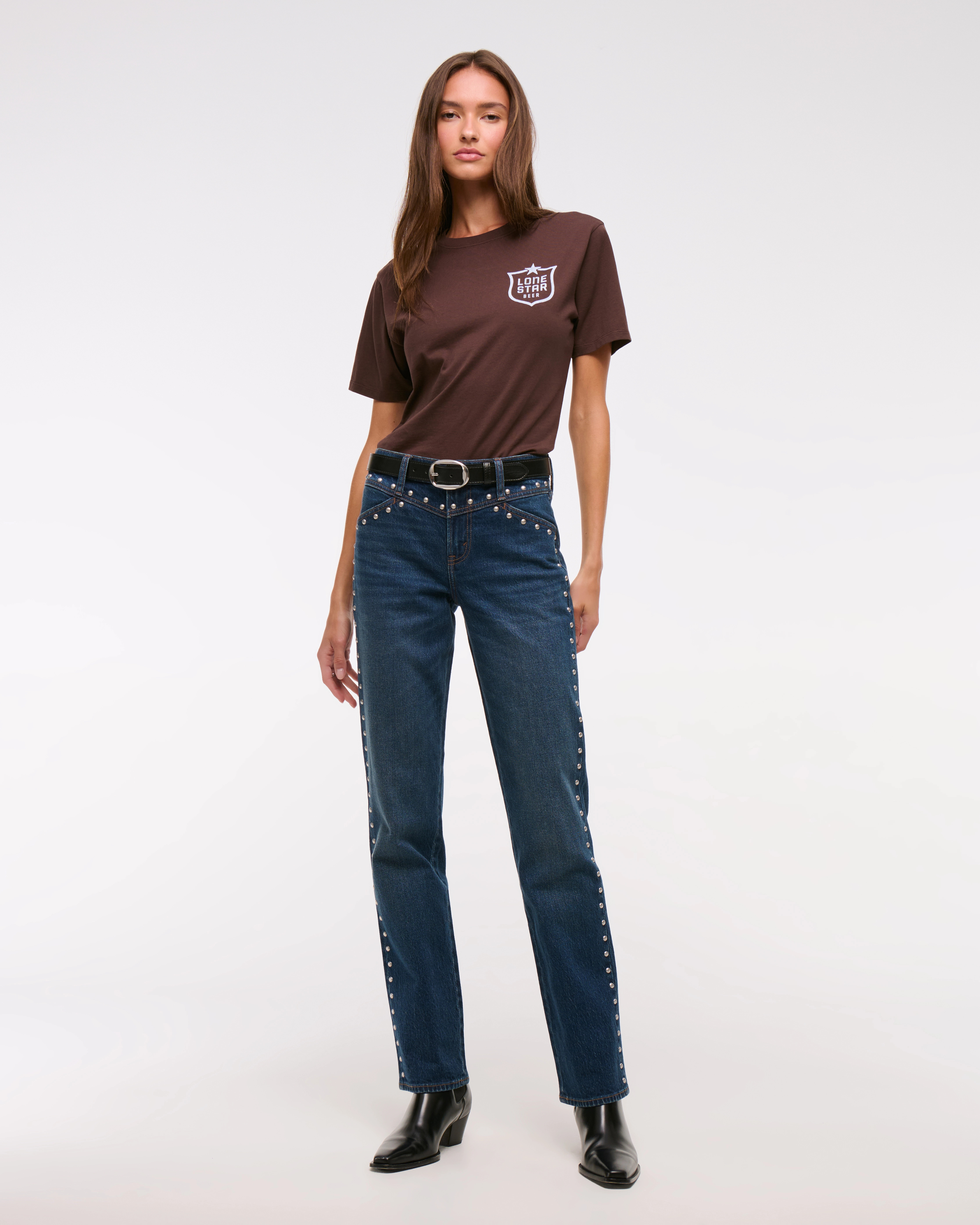 Mid Rise 90s Straight Studded Jean | Abercrombie & Fitch (US)