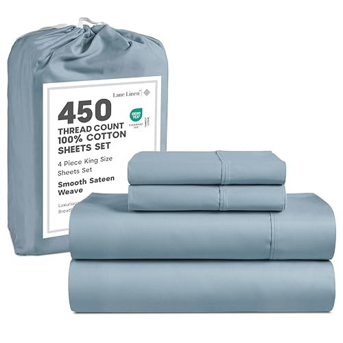 LANE LINEN 100% Cotton King Sheets – Deep Pocket King Sheet Set, 450 Thread Count Cooling Sateen Weave, Ultra Soft & Fade-Resistant Luxury Sheet & Pillowcase Set for Home & Hotel, French Blue | Amazon (US)