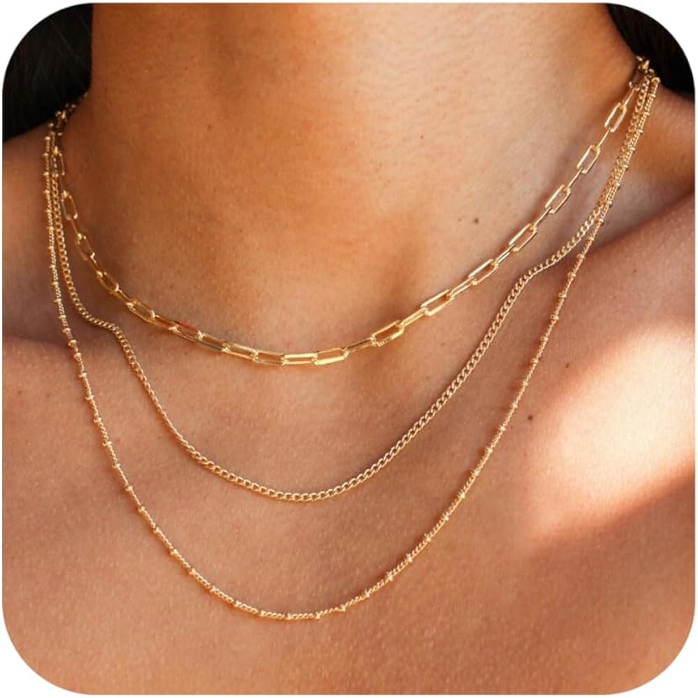 CONRAN KREMIX Waterproof Gold Necklace Layered Necklaces for Women Non Tarnish,18k Gold Plated St... | Amazon (US)