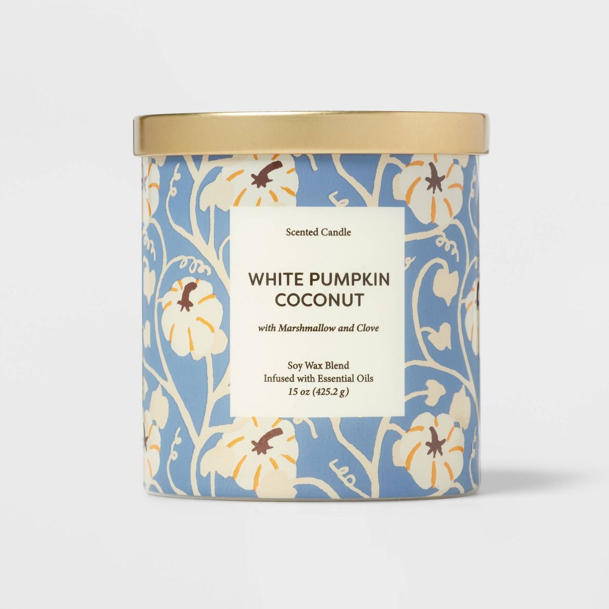15oz Glass Jar Blue Flower Pattern Label White Pumpkin Coconut Candle - Opalhouse™ | Target