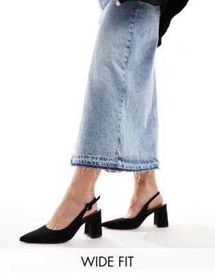 ASOS DESIGN Wide Fit Sutton slingback mid block heeled shoes in black | ASOS (Global)