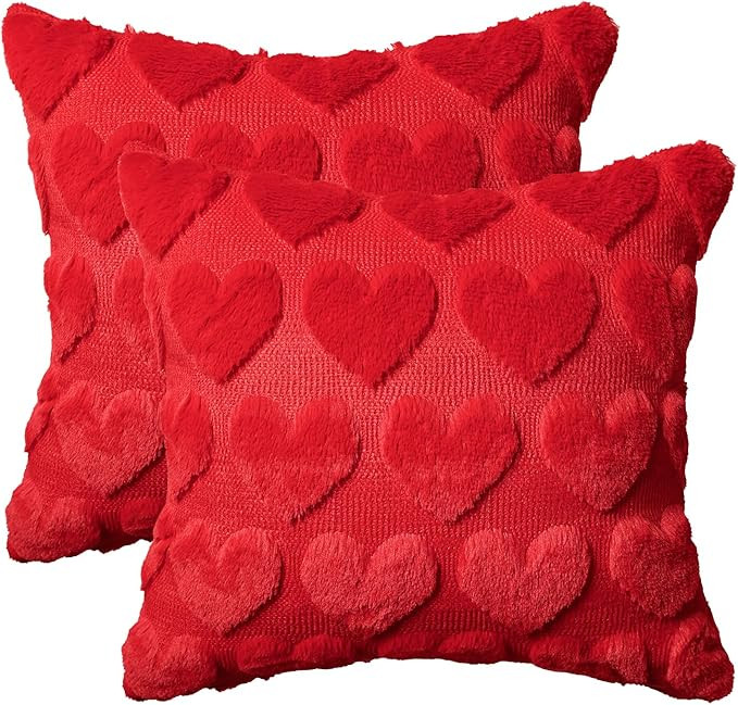 AVOIN colorlife Valentine's Day Love Heart Red Throw Pillow Covers Set of 2, 18 x 18 Inch Anniver... | Amazon (US)