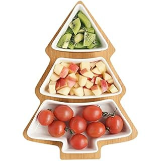 White Christmas Tree Plates Chip & Dip Set, 11 Inches Christmas Ceramic Snack Plate with Bamboo T... | Amazon (US)