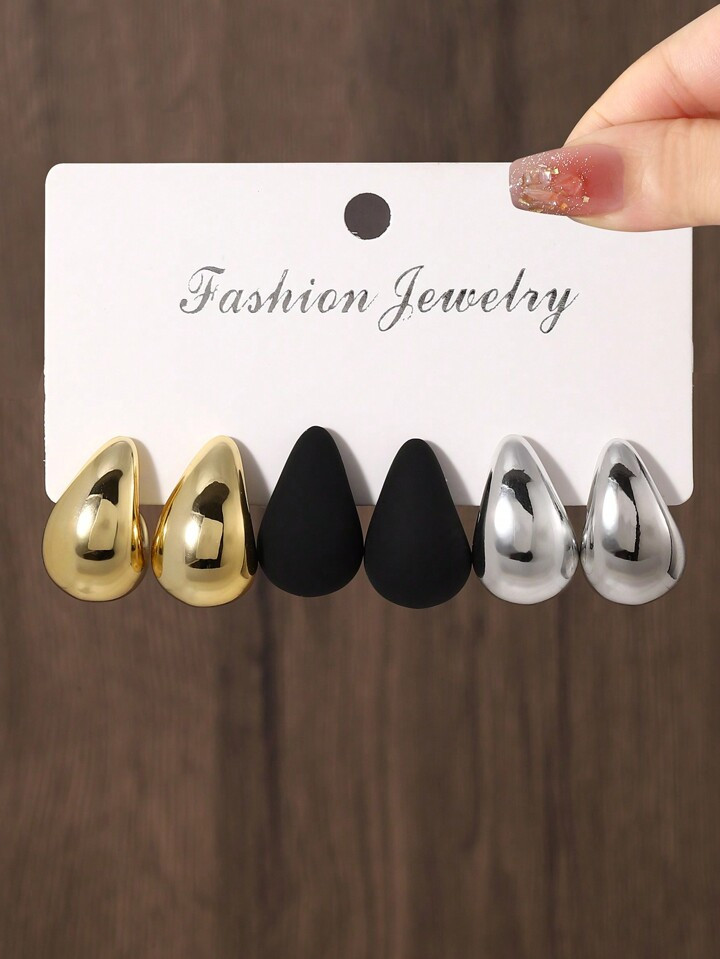 Set Of 6 Classic And Fashionable Multicolor Teardrop Wide Ear Clips For Women, Ideal For Dating, ... | SHEIN