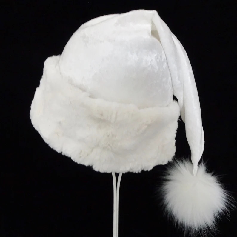 Ivory Velvet Santa Hat, Faux Fur Trim, Adult Novelty Hat - Etsy | Etsy (US)