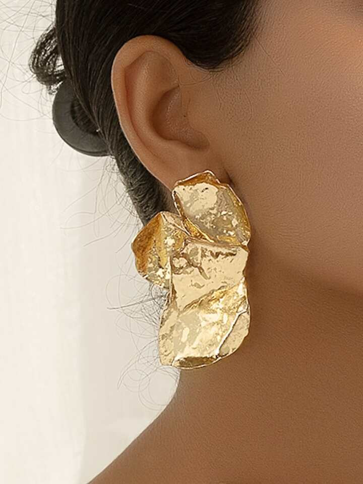 1pair European & American Style Gold-Color Asymmetrical Geometric Pattern Flowers & Leaves Vintag... | SHEIN