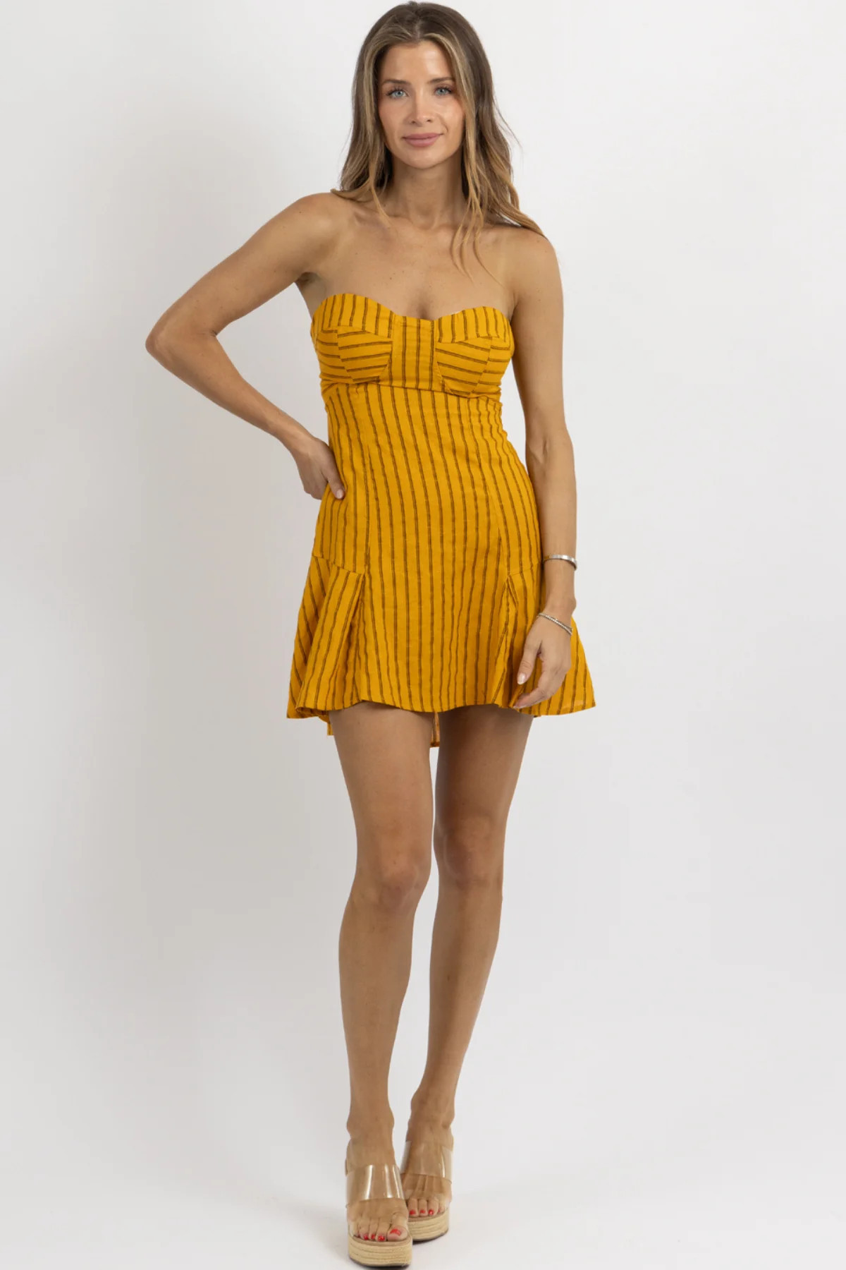 MARIGOLD PINSTRIPE MINI DRESS S | L'ABEYE