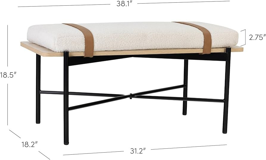 Nathan James Thatcher Mid-Century Wood Entryway Bench Seat, White Boucle/Light Oak/Matte Black | Amazon (US)