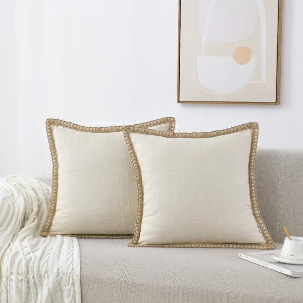 Farmhouse Trimmed Burlap Linen Polyester Pillow Cover | Wayfair North America