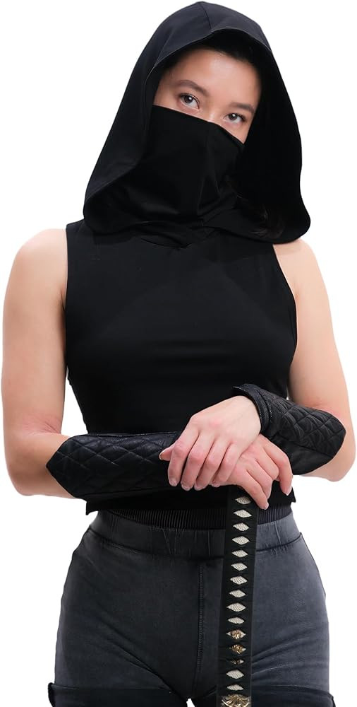 Assassin Hooded Vest Top Womens Racer Back Festival Tank Built-In Front Layer & Detachable Snood ... | Amazon (US)