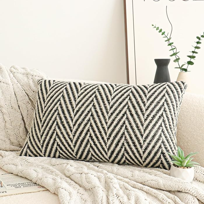 Jonhier Black White Chevron Lumbar Throw Pillow Cover Cushion Cover Pillowcase, 12 x 20 inch
    ... | Amazon (US)