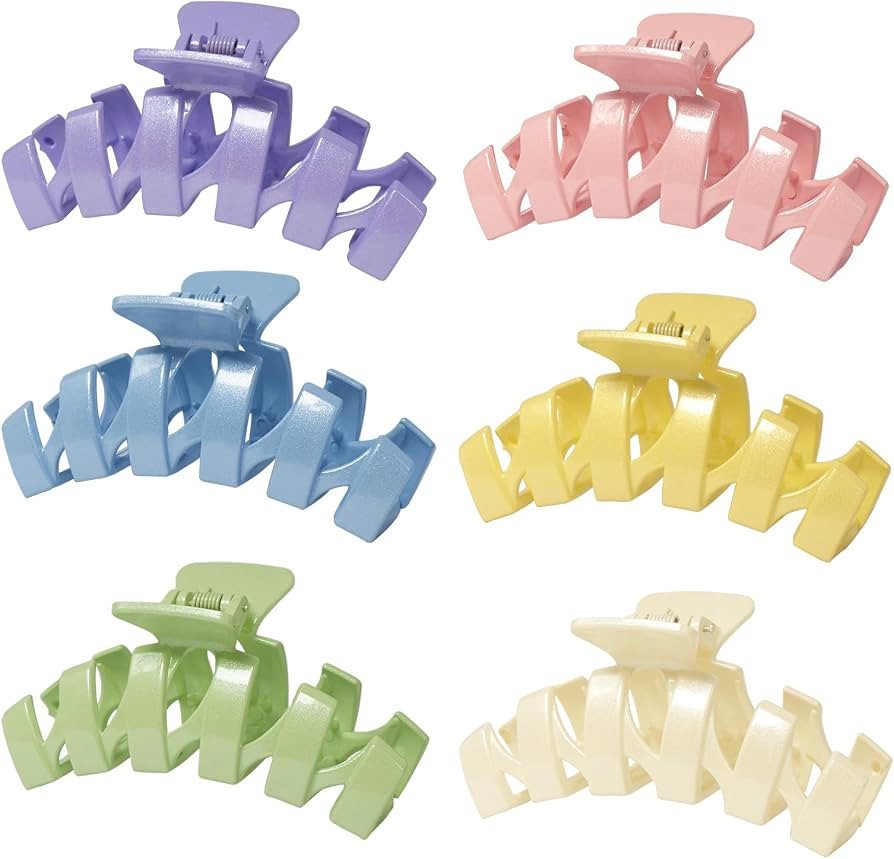 6PCS Large Hair Claw Clips for Women - 4 inch Non-Slip Cute Thick Hair Clips, Strong Hold Light C... | Amazon (US)