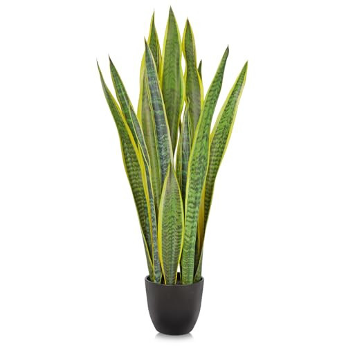 Hollyone Artificial Snake Plant Potted, 28 Inch Faux Sansevieria Trifasciata Plants Large Tall Tropical Fake Snake Plants Tree in Black Pots for Home Office Room Patio Garden Indoor Outdoor Decor | Amazon (US)