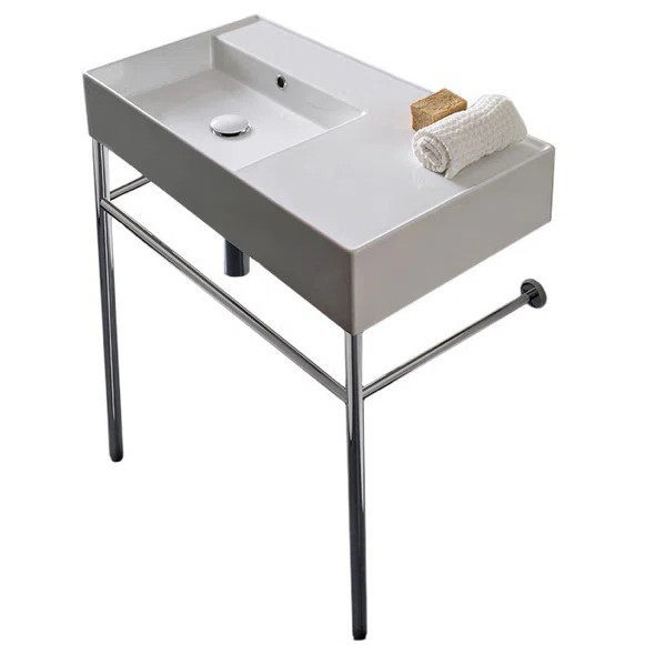 Teorema White Ceramic Rectangular Console Bathroom Sink with Overflow | Wayfair North America