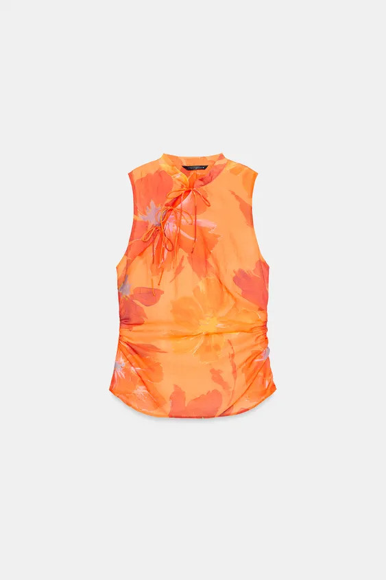 PRINTED TOP WITH BOWS | Zara UK