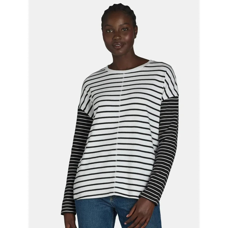 Time and Tru Women’s Oversized Cotton Pullover Tee with Long Sleeves, Sizes XS-XXXL - Walmart.c... | Walmart (US)