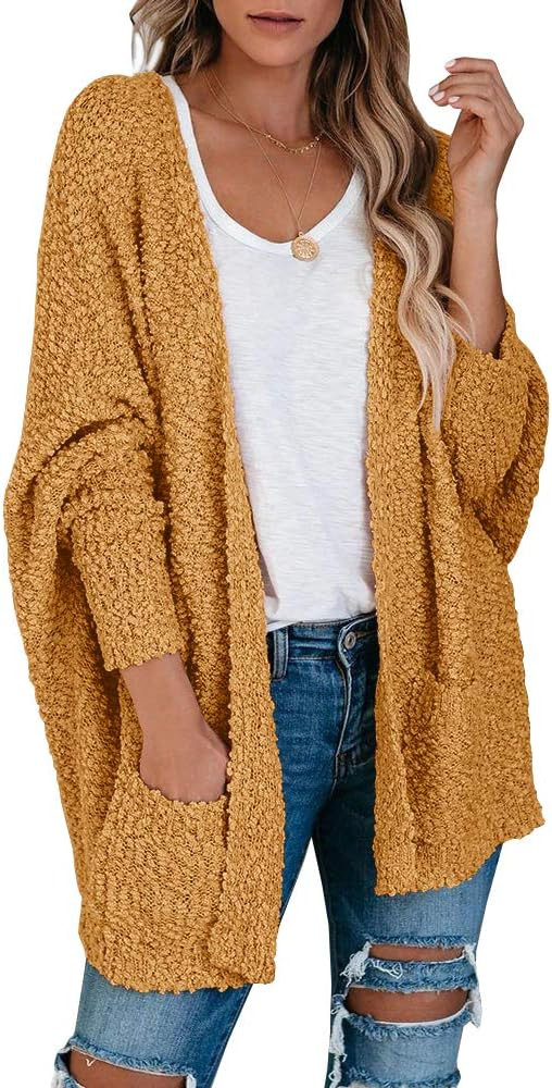 Ybenlow Womens Open Front Fuzzy Cardigan Sweaters Batwing Sleeve Lightweight Popcorn Loose Knit S... | Amazon (US)