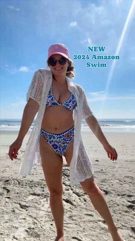 Amazon swim new trending 2024 with crochet cover up With collar collared beach cover up 
Beach outfit spring break outfit 
Swimsuit runs a little small, I’m wearing a small but I wish I sized up to a M 
Krewe sunglasses and free people baseball hat similar from Amazon 


#LTKVideo #LTKswim #LTKfindsunder50