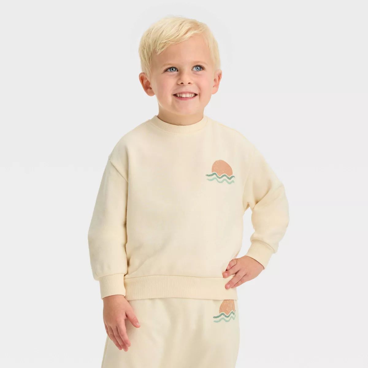 Grayson Mini Toddler Boys' French Terry Crew Neck Sweatshirt - Off-White | Target
