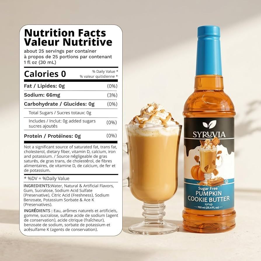 Syruvia Sugar Free Coffee Syrup, Pumpkin Cookie Butter Flavored Syrup for Drinks, Lattes, and Des... | Amazon (US)