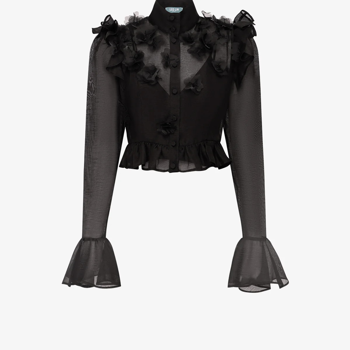 Maeve Petal Butterfly Long Sleeve Top - Ebony | LEO LIN US