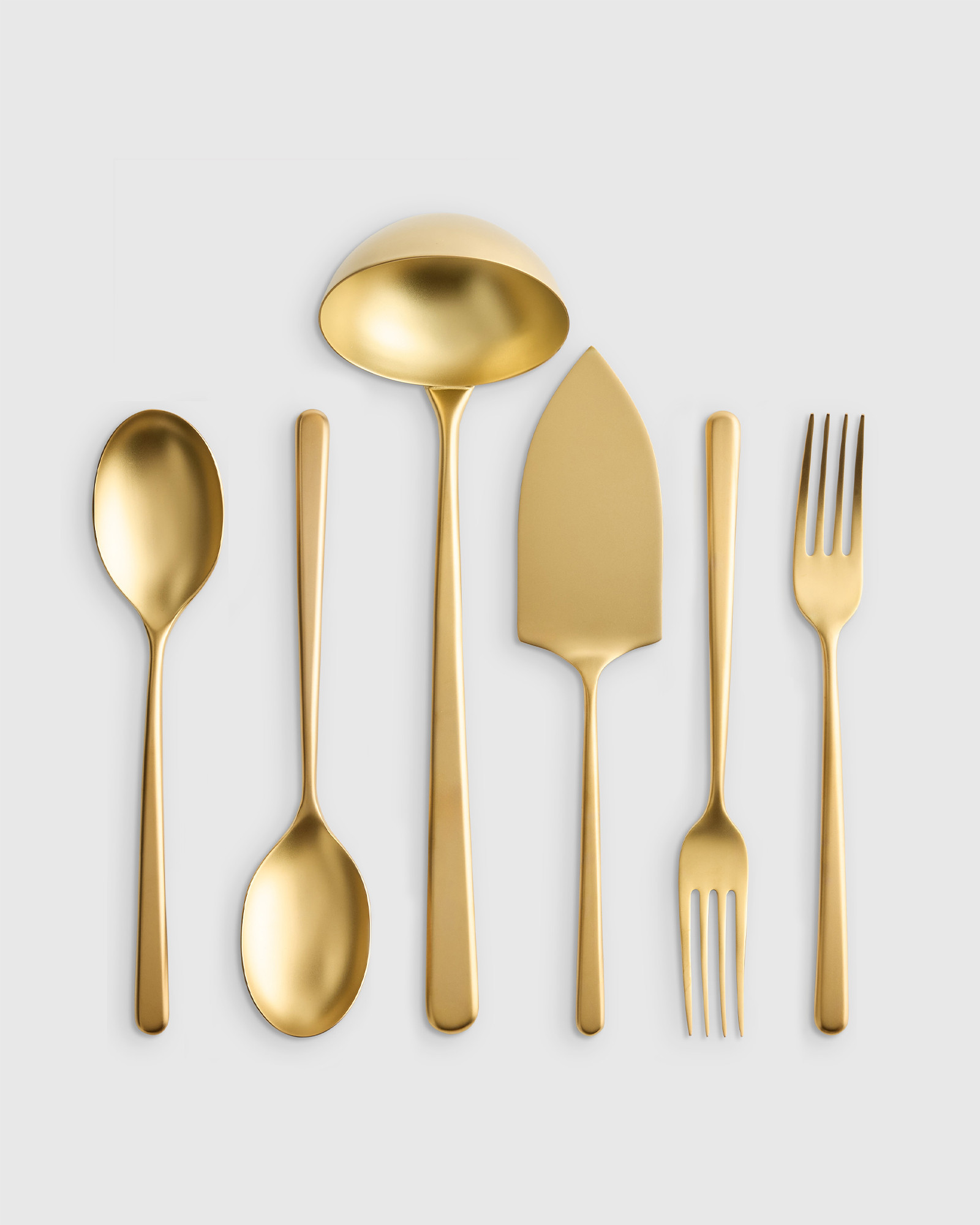Quince | Gia Minimalist 6 Piece Serving Utensil Set in Brushed Gold, Stainless Steel | Quince