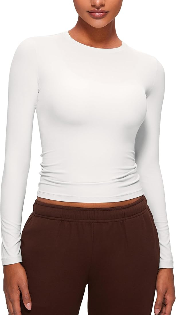 CRZ YOGA Long Sleeve Shirts for Women Soft Crew Neck Fall Basic Tight Tops Fitted Casual Going Ou... | Amazon (US)