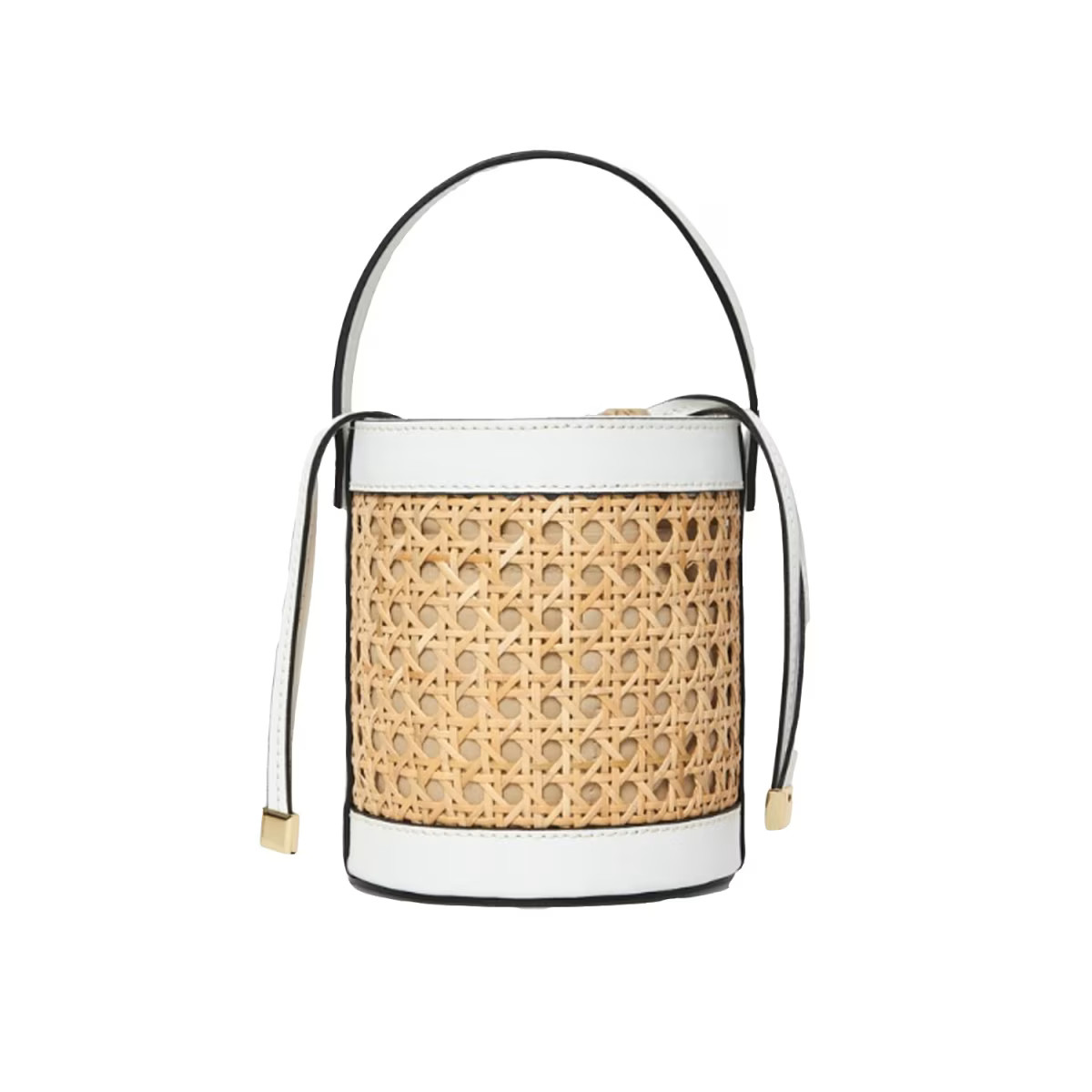 Rimini Leather & Raffia Bucket Bag In White | Wolf & Badger (US)