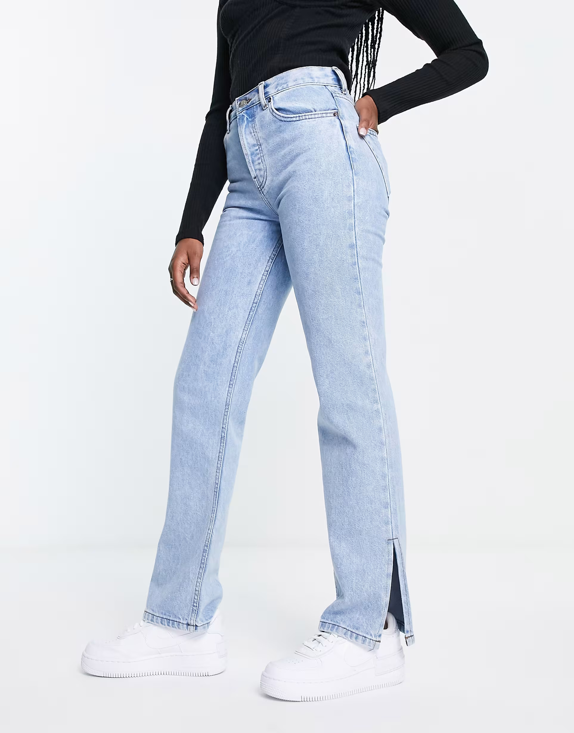 ASOS DESIGN 90's straight jean in vintage light blue with split hem | ASOS (Global)