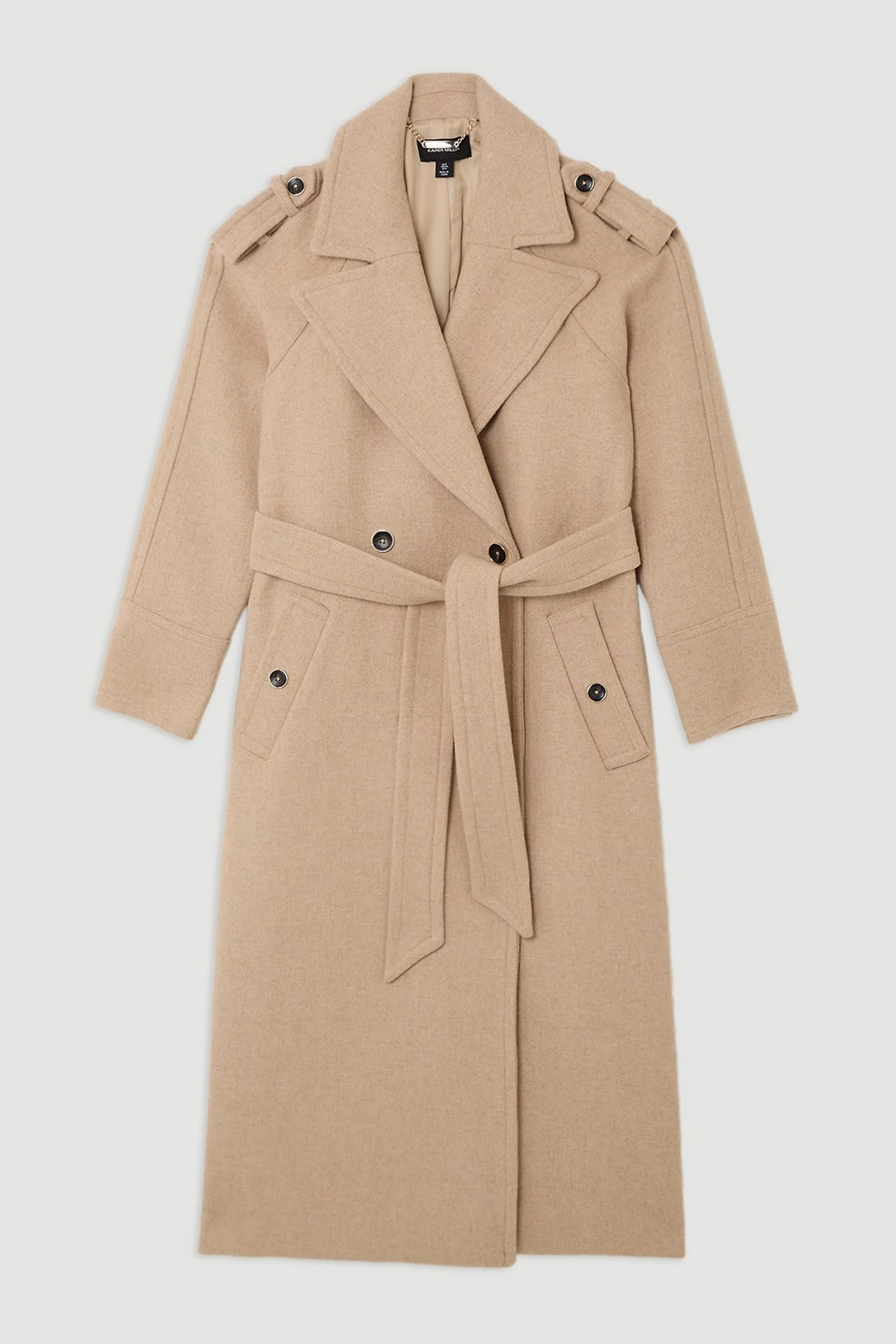 Tailored Wool Blend Double Breasted Belted Midi Coat | Karen Millen | Karen Millen UK + IE + DE + NL