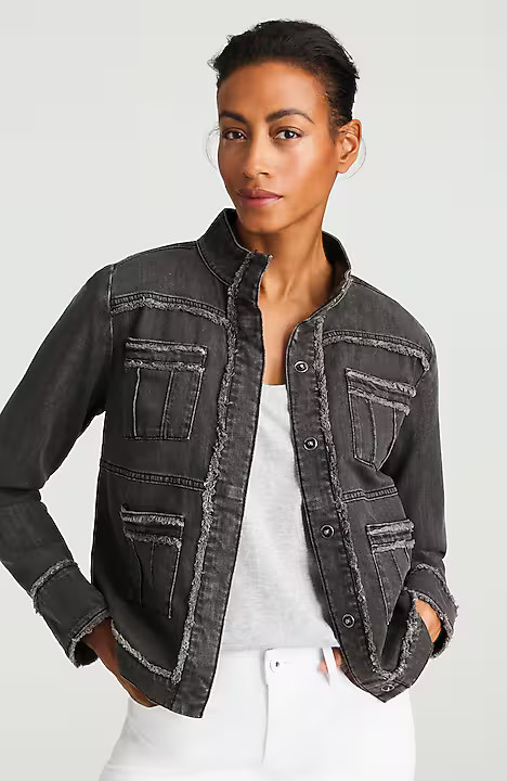 Fringed Denim Patch-Pocket Jacket | J. Jill