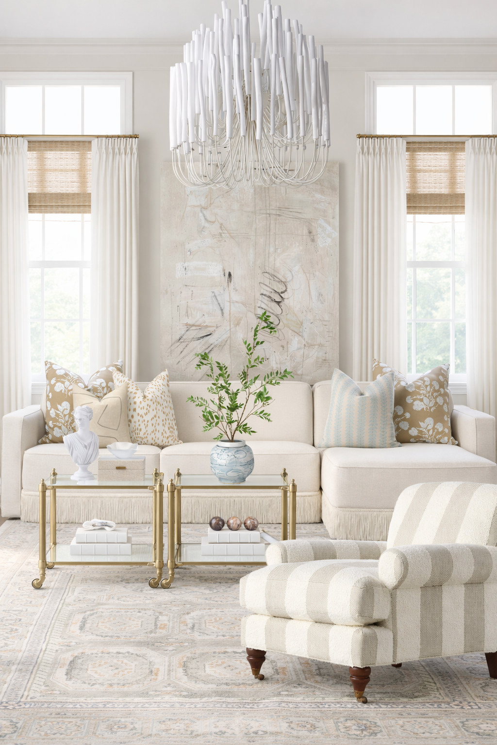✨ Save this if you love timeless living rooms that never look dated.

This is how I style a neutral space so it feels elevated — not boring:
✔️ layered textures
✔️ soft contrast
✔️ classic shapes
✔️ one statement light

It’s the formula I’ve used in 2,000+ rooms — and it works every time.

Which detail is your favorite: the chandelier or the striped chair? 👇 

 #LTKHome #LTKSaleAlert