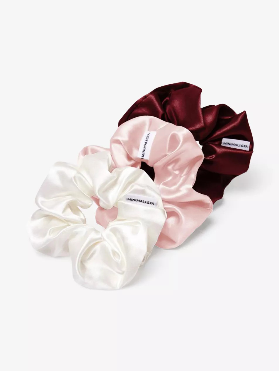 The HYA large mulberry-silk scrunchie pack of three | Selfridges