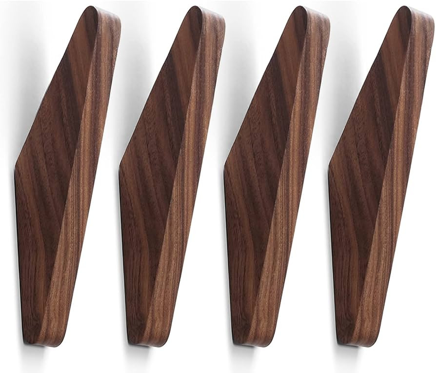 COCOYA 4Pack Wood Hooks Wall Mounted, Minimalist Easy Install Natural Real Walnut Cute Mid Centur... | Amazon (US)