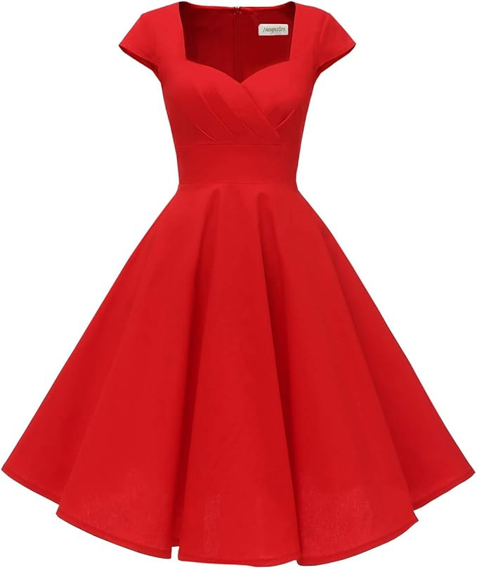 Hanpceirs Women's Cap Sleeve 1950s Retro Vintage Cocktail Swing Dresses with Pocket | Amazon (US)
